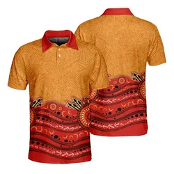 Aboriginal Rarrk Men's Polo Shirt Boomerang Spear Red Orange Dot Painting
