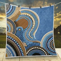 Aboriginal Dot Painting Quilt Waterhole Blue