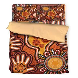 Aboriginal Dot Painting Bedding Set Hand Prints Red