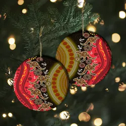 Aboriginal Dot Painting Ornament Running Hunting Kangaroo Black Red Ceramic Ornament