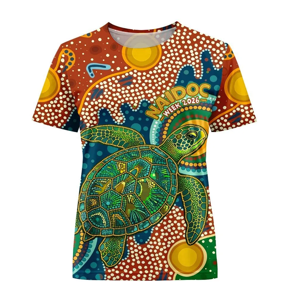 Aboriginal Dot Painting Women T-Shirt Green Sea Turtle NAIDOC Week 2026