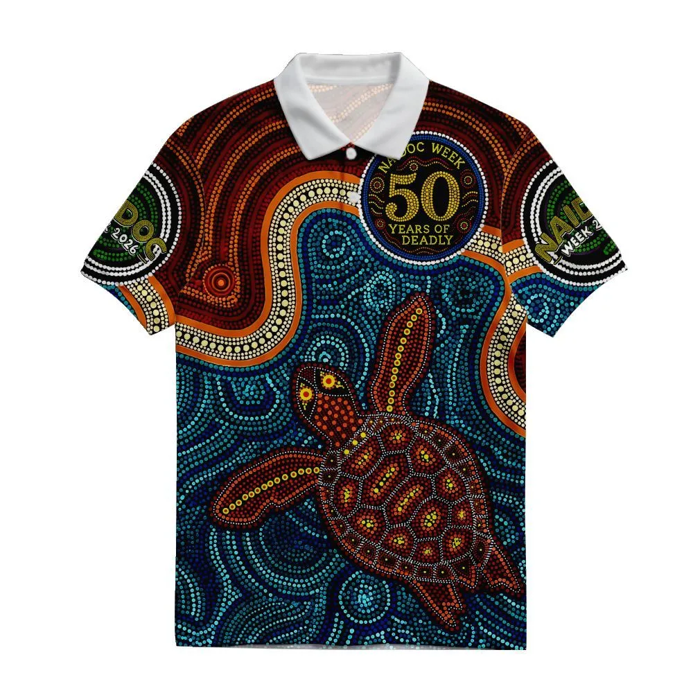 Aboriginal Dot Painting Polo Shirt Green Sea Turtle NaiDoc Festival 2026