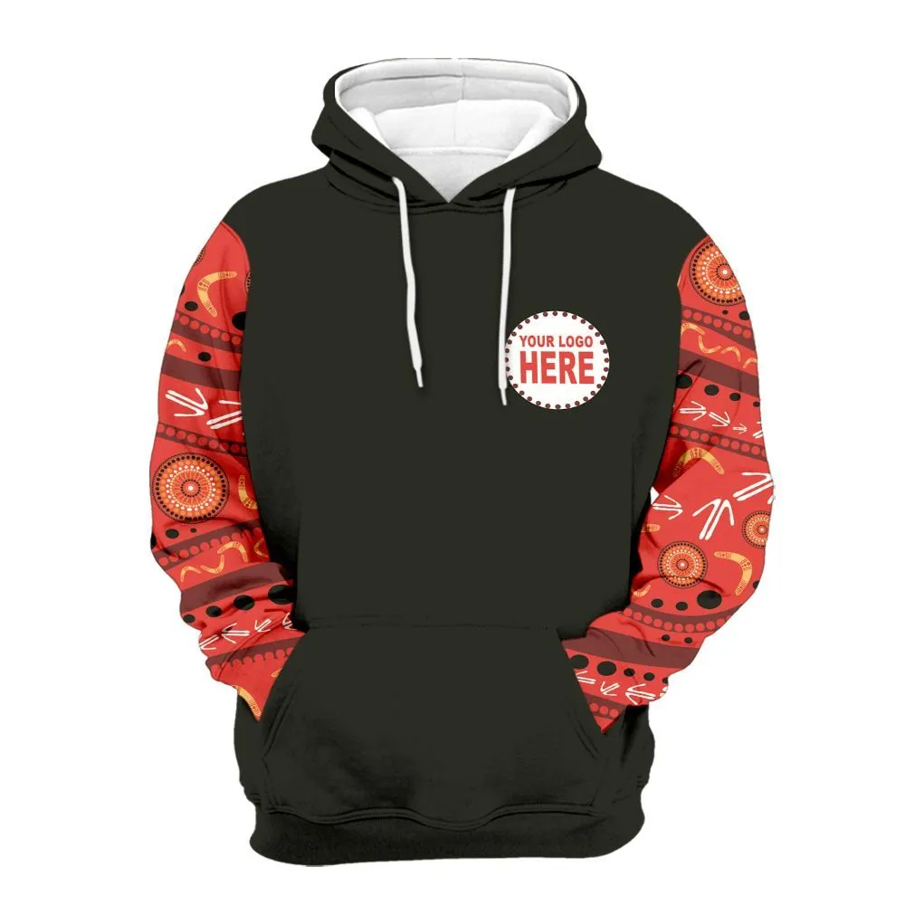 Aboriginal Dot Painting Custom Logo Men's Hoodie Boomerang Spear Red Zip Up Hoodie