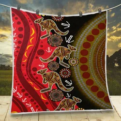 Aboriginal Dot Painting Quilt Running Hunting Kangaroo Black Red