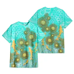 Aboriginal Dot Painting T-Shirt Fish Blue