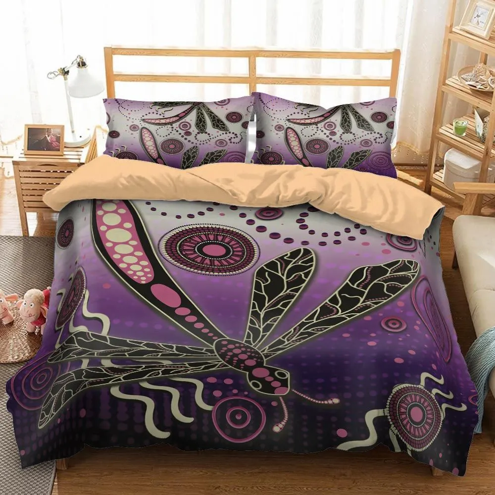 Aboriginal Dot Painting Bedding Set Dragonfly Mauve Urban