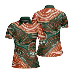 Aboriginal Dot Painting Women Polo Shirt Running River Green Orange