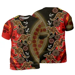 Aboriginal Dot Painting Men's T-Shirt Running Hunting Kangaroo Black Red