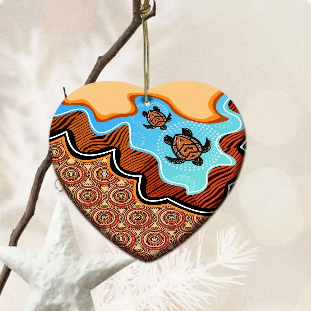 Aboriginal Dot Painting Ornament Turtle Orange Color Rarrk Ceramic Ornament