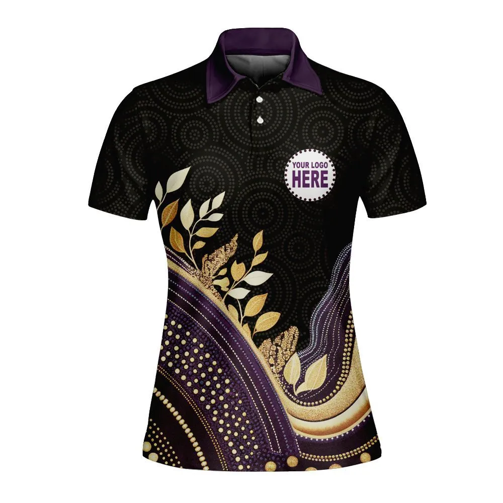 Aboriginal Dot Painting Custom Logo Women Polo Shirt Running Waterhole Purple Urban