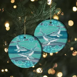Aboriginal Dot Painting Ornament Whale Dot Blue Green Ceramic Ornament