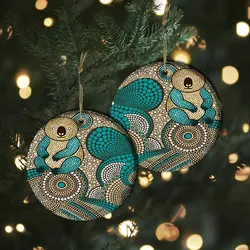 Aboriginal Dot Painting Ornament Koala Dot Art Sand Teal Ceramic Ornament