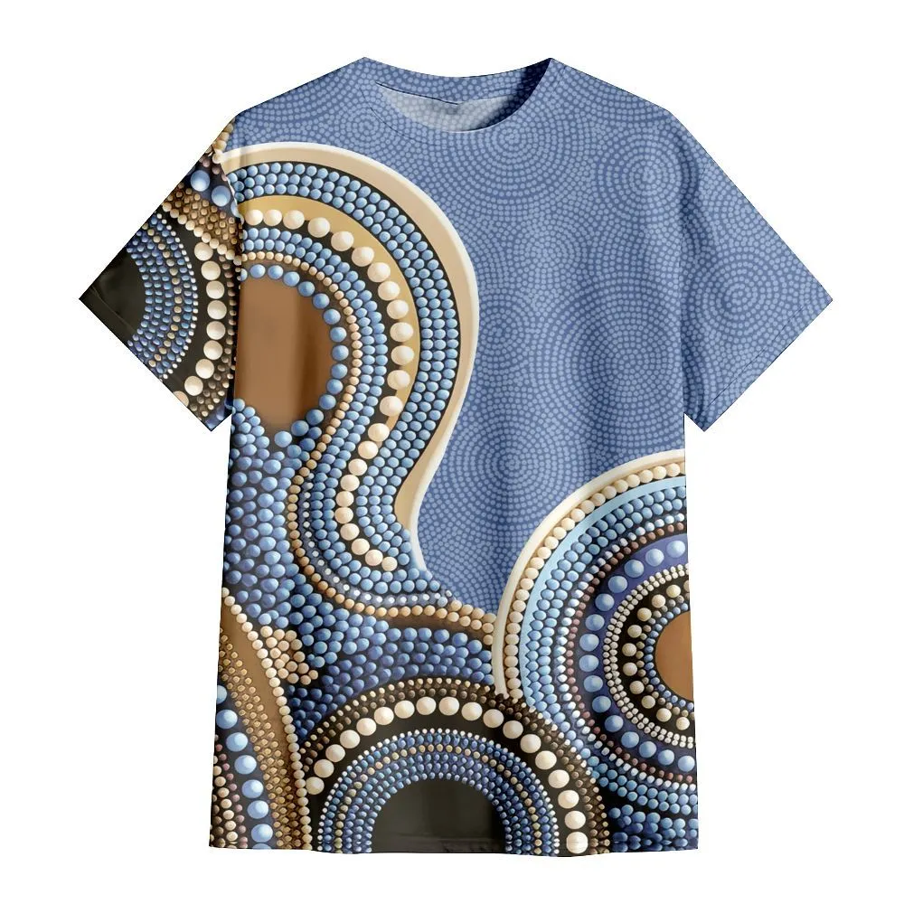 Aboriginal Dot Painting T-Shirt Waterhole Blue