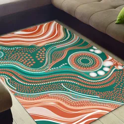 Aboriginal Dot Painting Carpet Rug Running River Green Orange