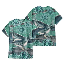 Aboriginal Dot Painting T-Shirt Whale Dot Blue Green