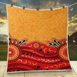 Aboriginal Rarrk Quilt Boomerang Spear Red Orange Dot Painting