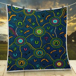 Aboriginal Dot Painting Quilt Circle Of Ancestors Blue