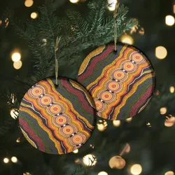 Aboriginal Dot Painting Ornament Flowlines Rust Ceramic Ornament