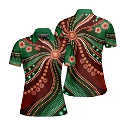 Aboriginal Dot Painting Women Polo Shirt Running Waterhole Red Green