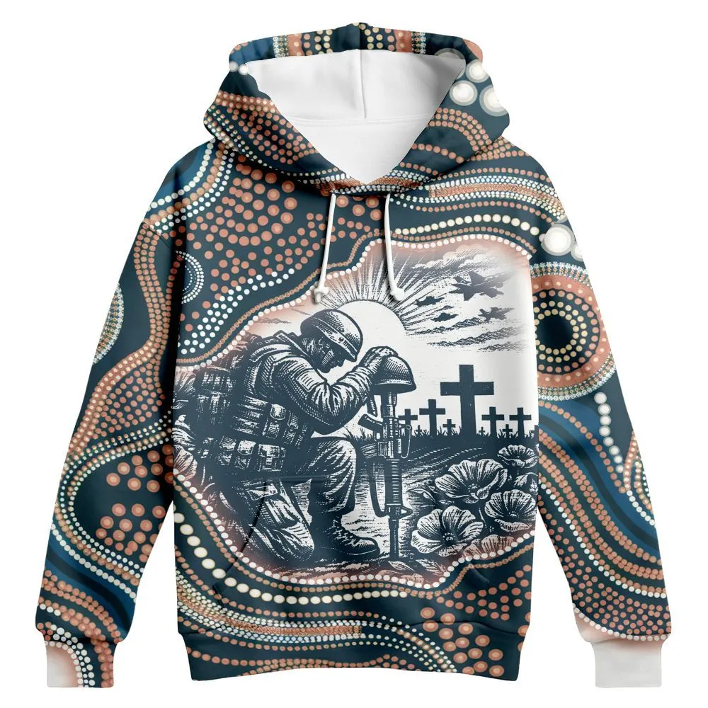Lest We Forget Hoodie Aboriginal Soldier Military Veteran Art Zip Up Hoodie