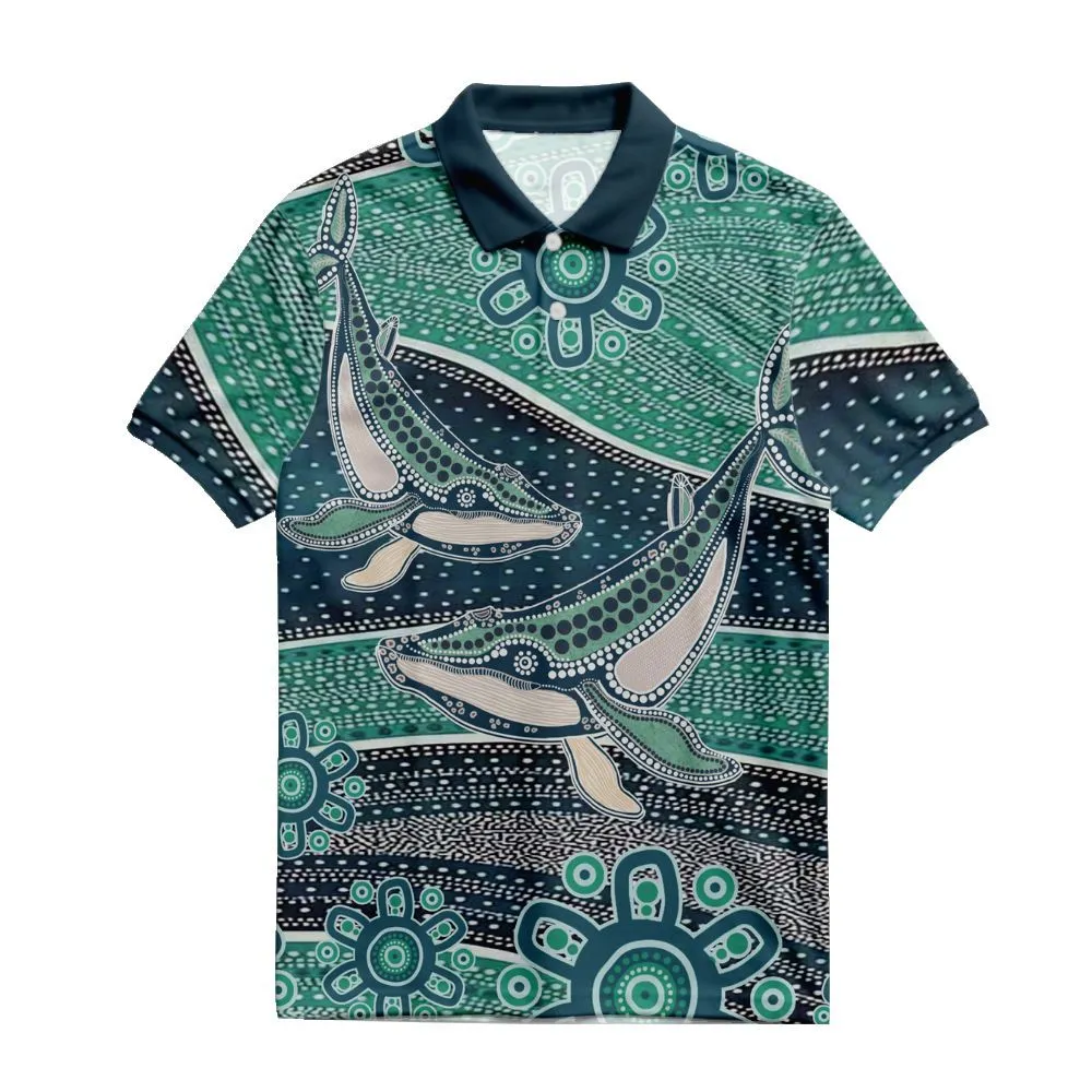 Aboriginal Dot Painting Polo Shirt Whale Dot Blue Green