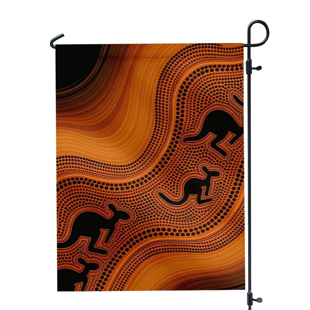 Aboriginal Dot Painting Garden Flag Kangaroo Burnt Orange