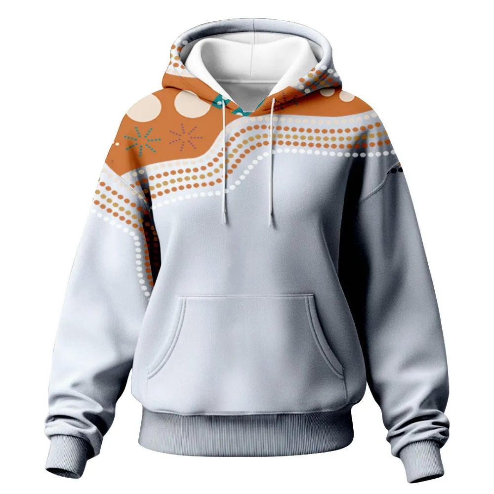Aboriginal Dot Painting Women's Hoodie Waterhole Orange Zip Up Hoodie