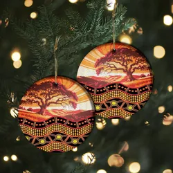 Aboriginal Urban Ornament Roots Of Country Red Orange Dot Painting Ceramic Ornament