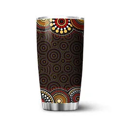 Aboriginal Dot Painting Tumbler Campsite Yellow Red