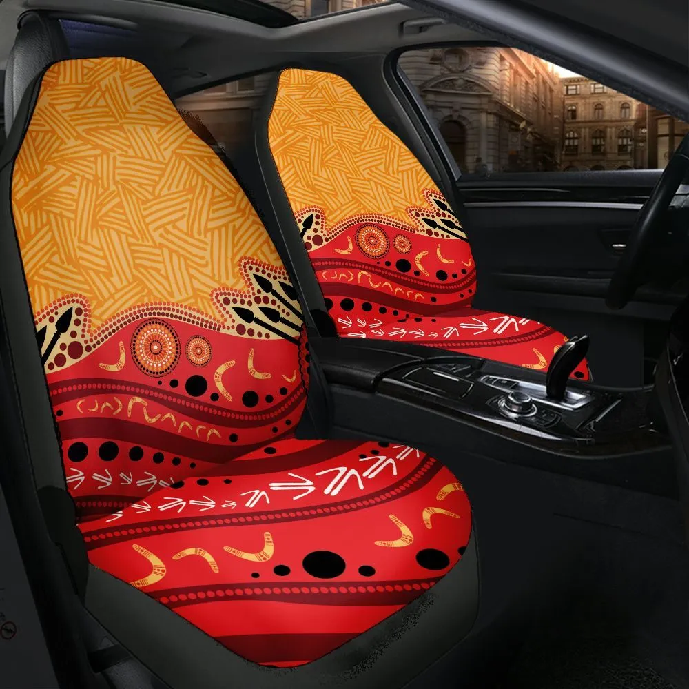 Aboriginal Rarrk Car Seat Cover Boomerang Spear Red Orange Dot Painting