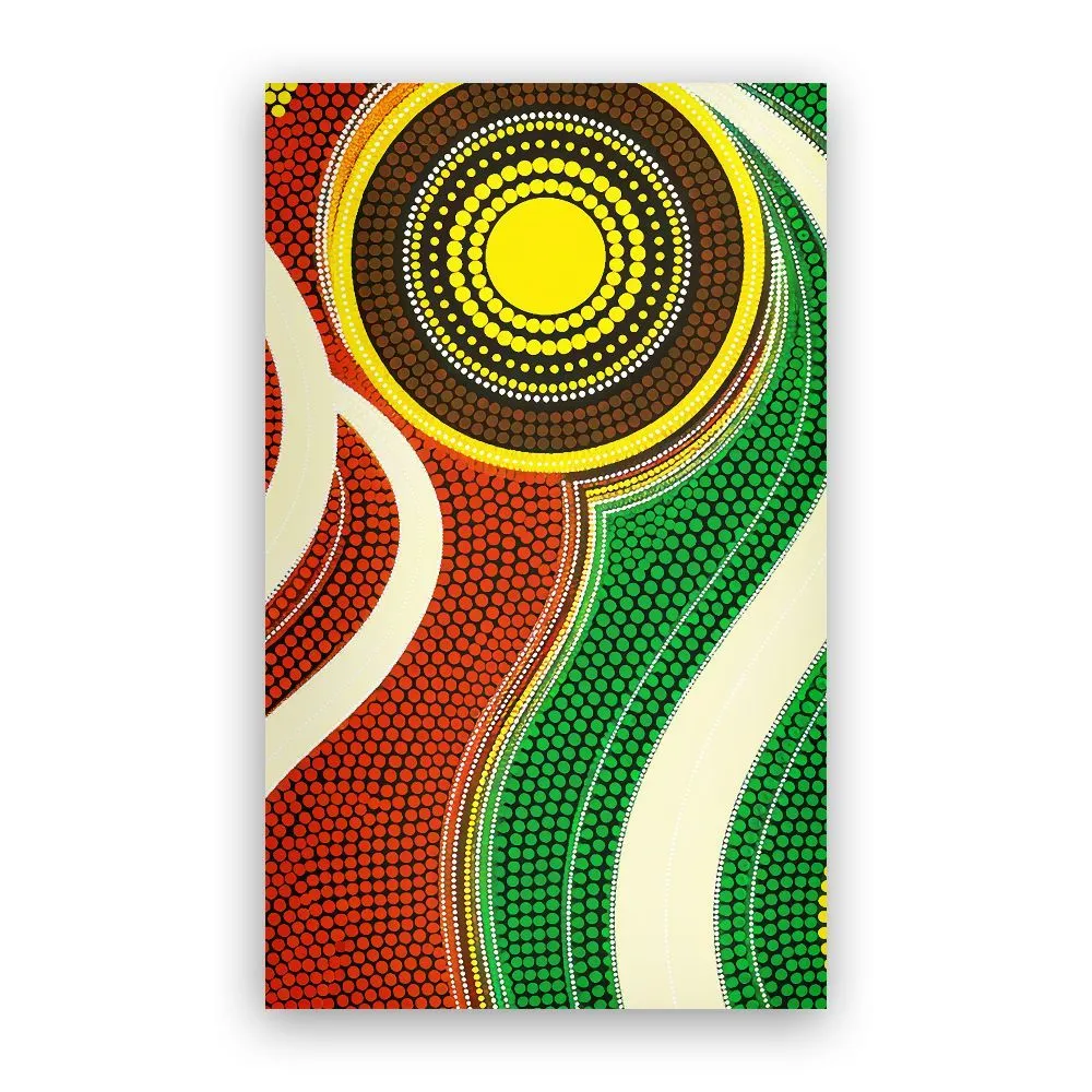 Aboriginal Dot Painting Carpet Rug Sun Flow Red And Green