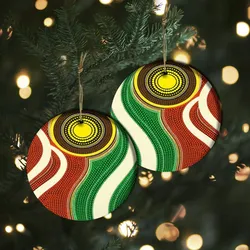 Aboriginal Dot Painting Ornament Sun Flow Red And Green Ceramic Ornament