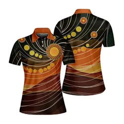 Aboriginal Dot Painting Women Polo Shirt Meeting Place Red Dark Brown