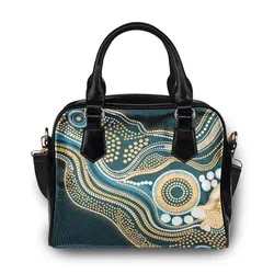 Aboriginal Dot Painting Shoulder Handbag Water Pathways Dark Teal Rarrk