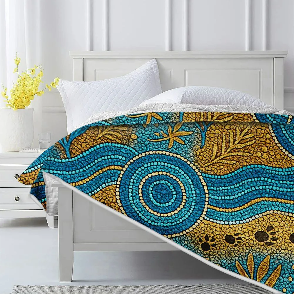 Aboriginal Dot Painting Quilt Waterhole And Plants