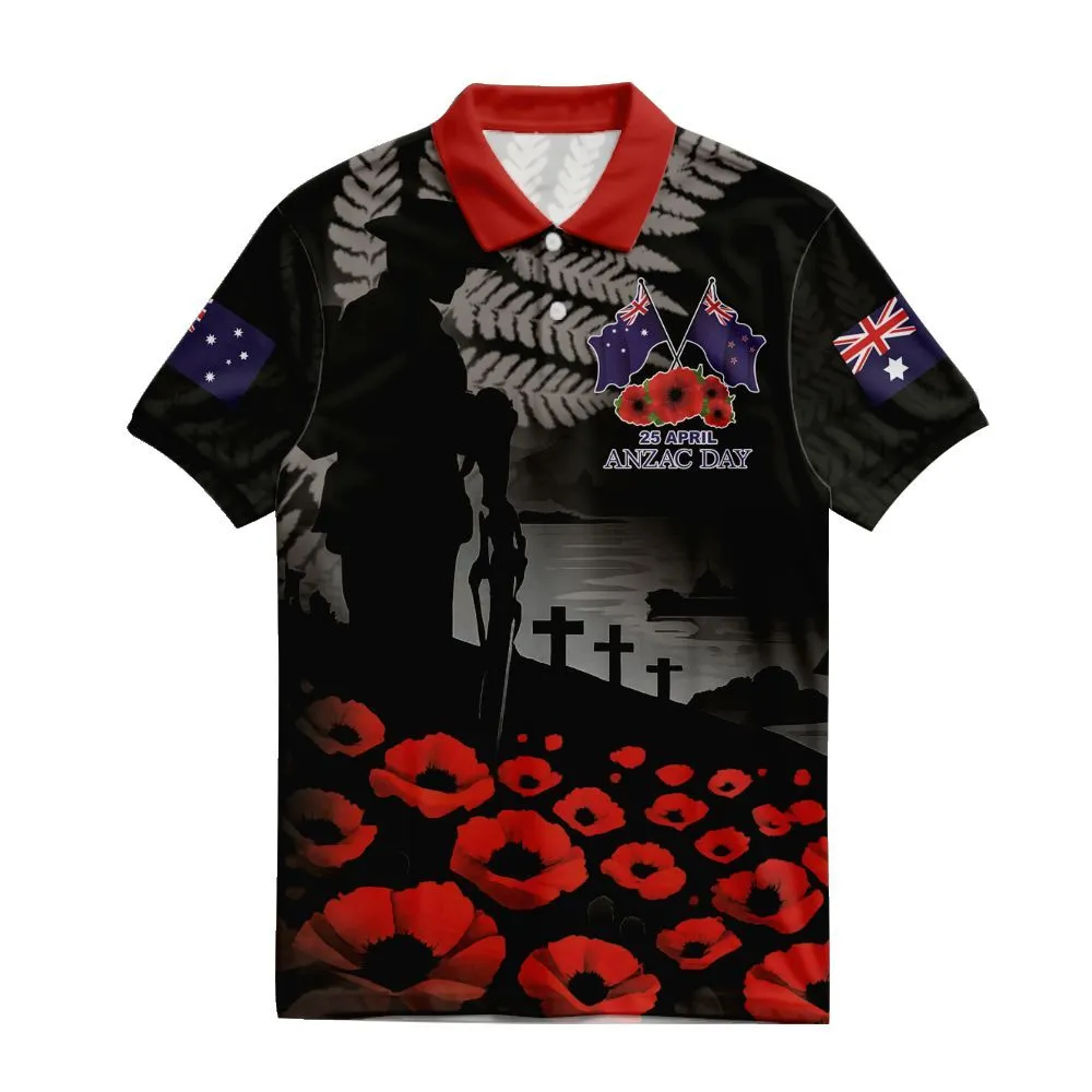 Lest We Forget Polo Shirt Australia Flag Red Poppy