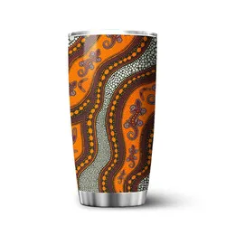 Aboriginal Dot Painting Tumbler Hunting Goanna Orange