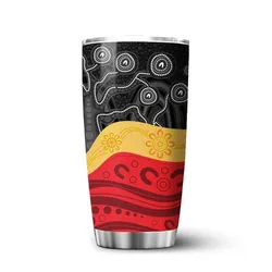 Aboriginal Dot Painting Tumbler Tree And Mountain Black Red