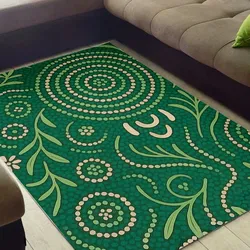 Aboriginal Dot Painting Carpet Rug Plants Pattern Green
