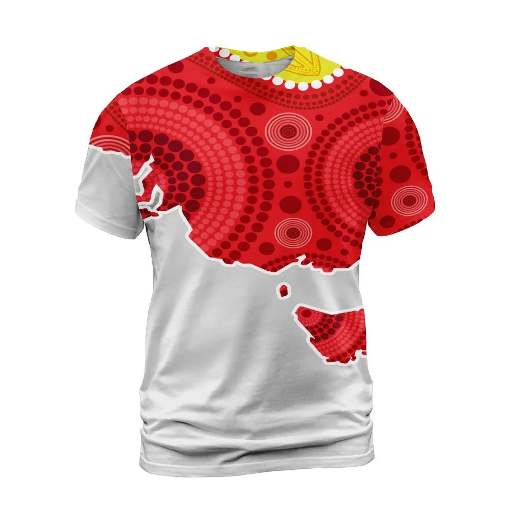 Aboriginal Dot Painting Men's T-Shirt Red Earth Hunt Land Map