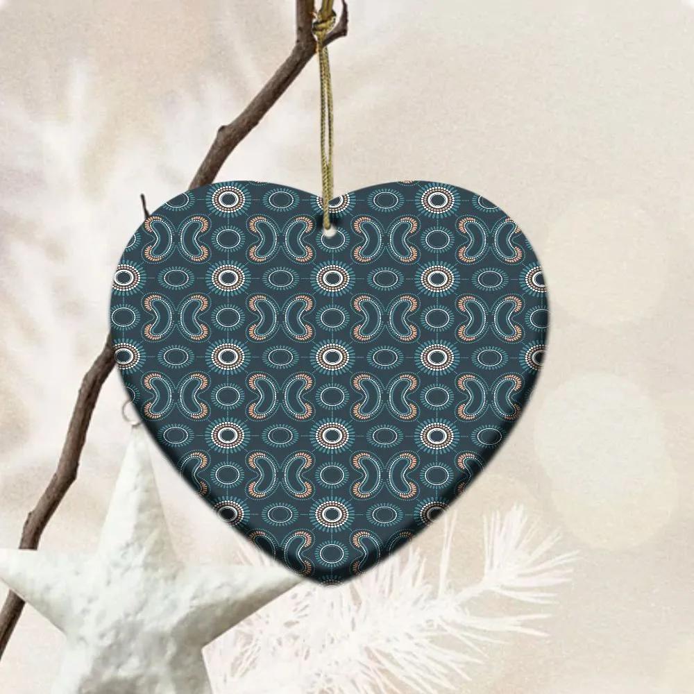 Aboriginal Dot Painting Ornament Boomerang Pattren Navy Blue Ceramic Ornament