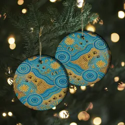 Aboriginal Dot Painting Ornament Waterhole And Plants Ceramic Ornament