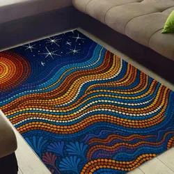 Aboriginal Dot Painting Carpet Rug Sun And Plants Royal Blue