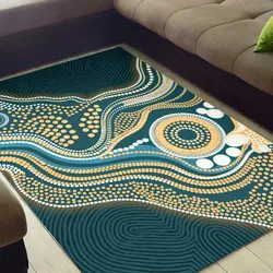 Aboriginal Dot Painting Carpet Rug Water Pathways Dark Teal Rarrk