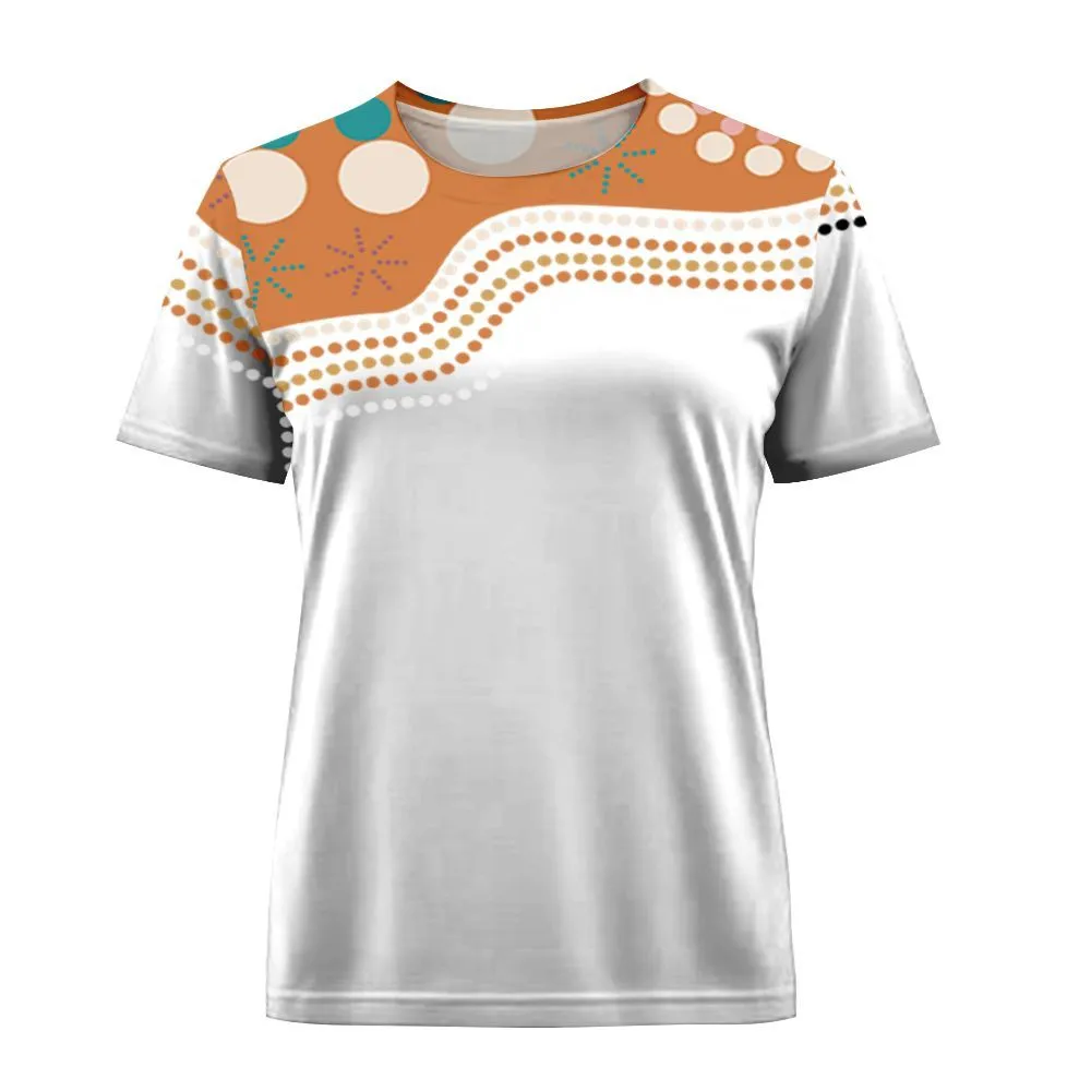 Aboriginal Dot Painting Women T-Shirt Waterhole Orange