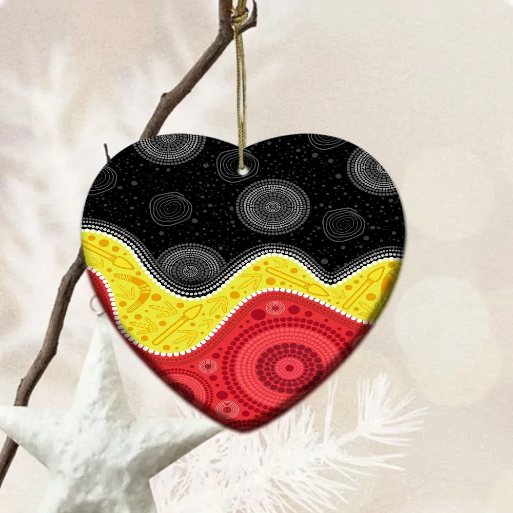 Aboriginal Dot Painting Ornament Red Earth Hunt Ceramic Ornament