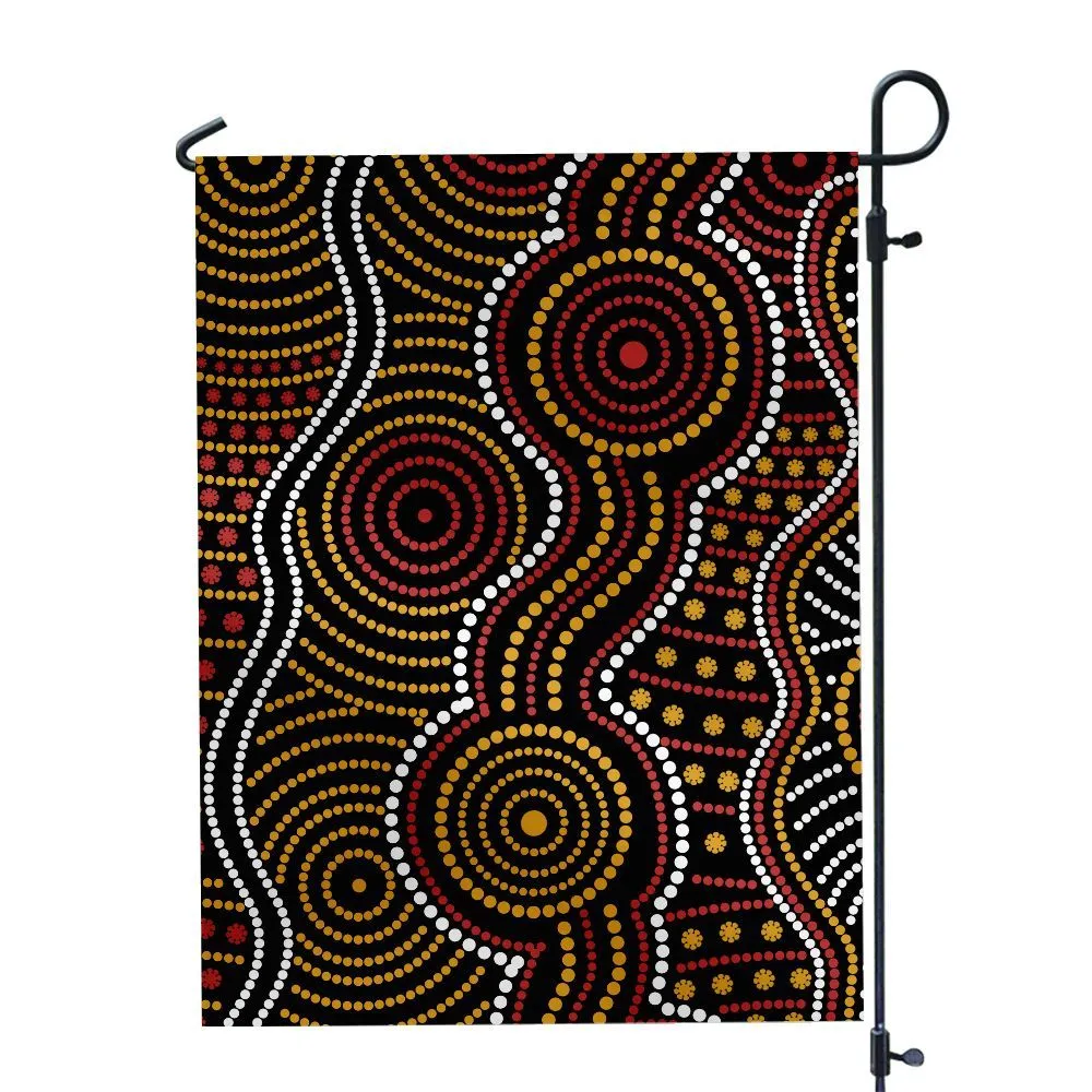 Aboriginal Dot Painting Garden Flag Waterhole Red And Yellow