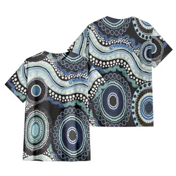 Aboriginal Dot Painting T-Shirt Waterhole Running Water Blue