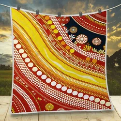 Aboriginal Dot Painting Quilt Running Water Plants Red Yellow