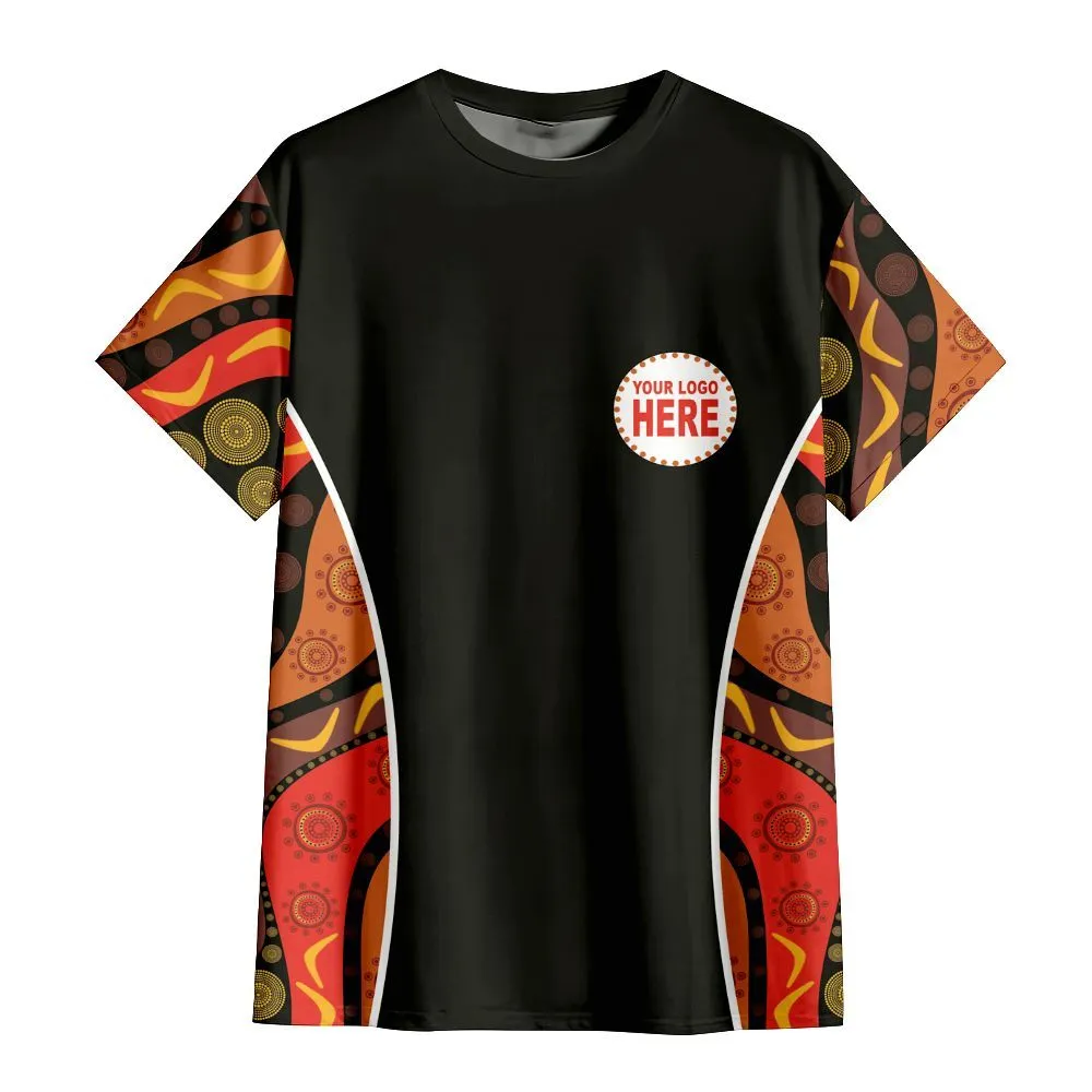Aboriginal Dot Painting Custom Logo T-Shirt Campsite Earthy Red Orange